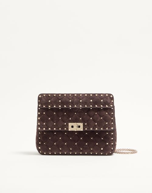 Valentino Garavani - Valentino Garavani Rockstud Spike Medium Suede Bag - Ebony - Woman - Shoulder Bags